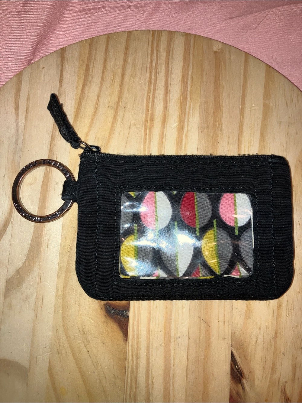Vera Bradley Black ID Card Holder with Multicolor Leaf Print 4” X 3” - Picture 1 of 5